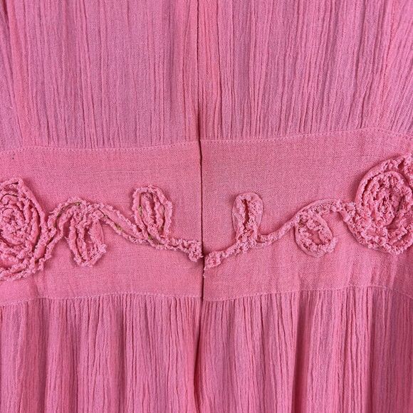 Only Necessities Midi Dress 18 W Coral Ruffles‎ Embroidery Gauzy Coastal Beachy - Picture 3 of 13